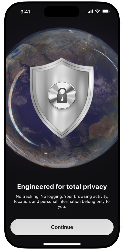 Privacy onboarding screen with shield illustration